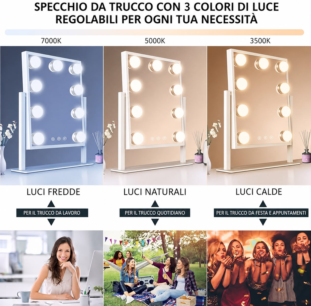 Bayt Specchio Trucco Hollywood con Luci